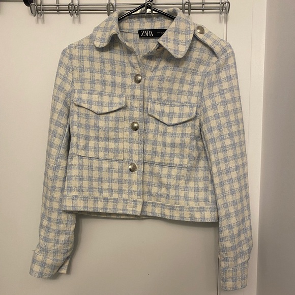 ZARA Women’s Checkered Jacket - BLUE WHITE - Size XS - Picture 3 of 3